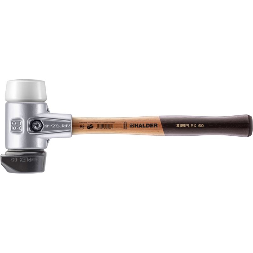 Maillet SIMPLEX boîtier aluminium manche bois diam 60 caoutchouc pied intégré superplastique - HALDER - 3127.260