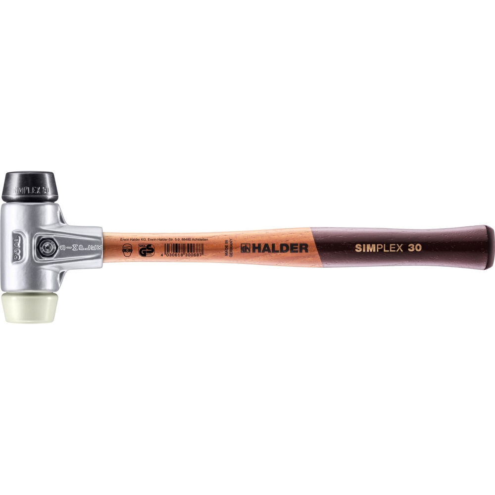 Maillet SIMPLEX avec boîtier en aluminium et manche en bois diam 30 caoutchouc chargé nylon - HALDER - 3128.030