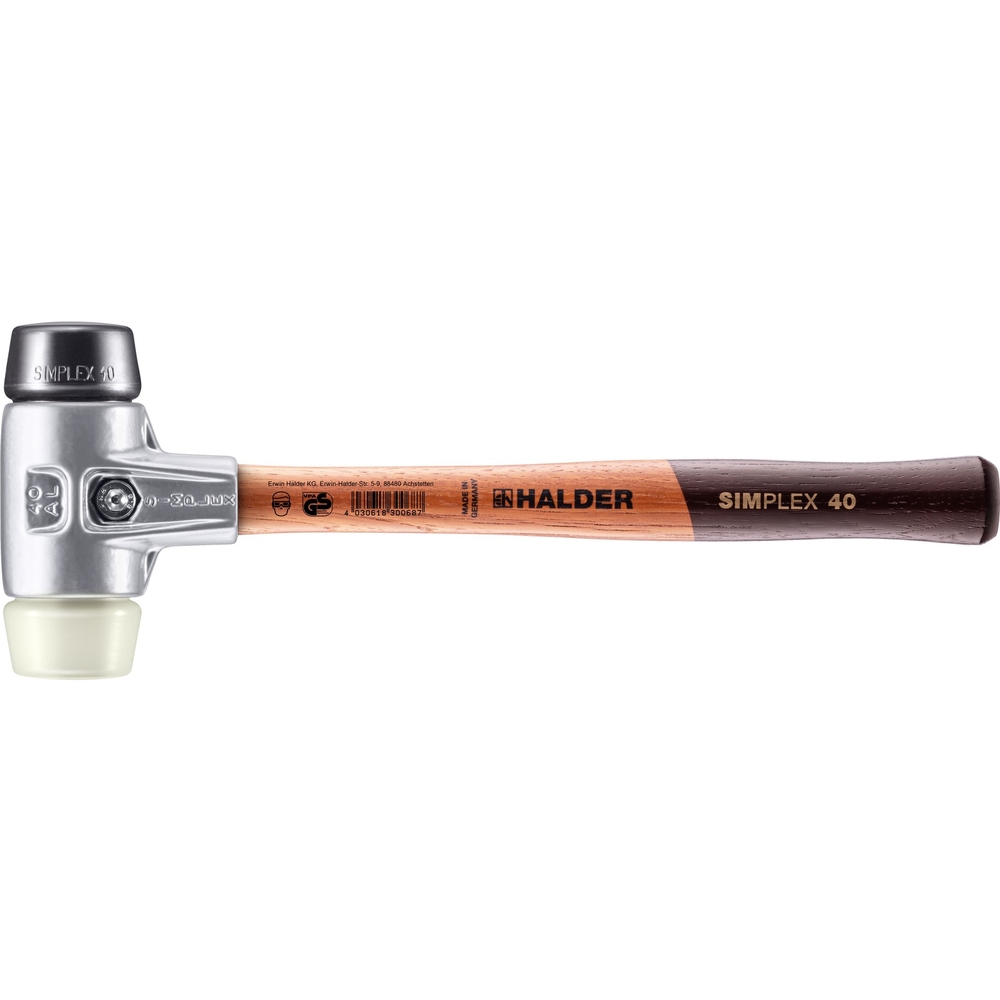 Maillet SIMPLEX avec boîtier en aluminium et manche en bois diam 40 caoutchouc chargé nylon - HALDER - 3128.040