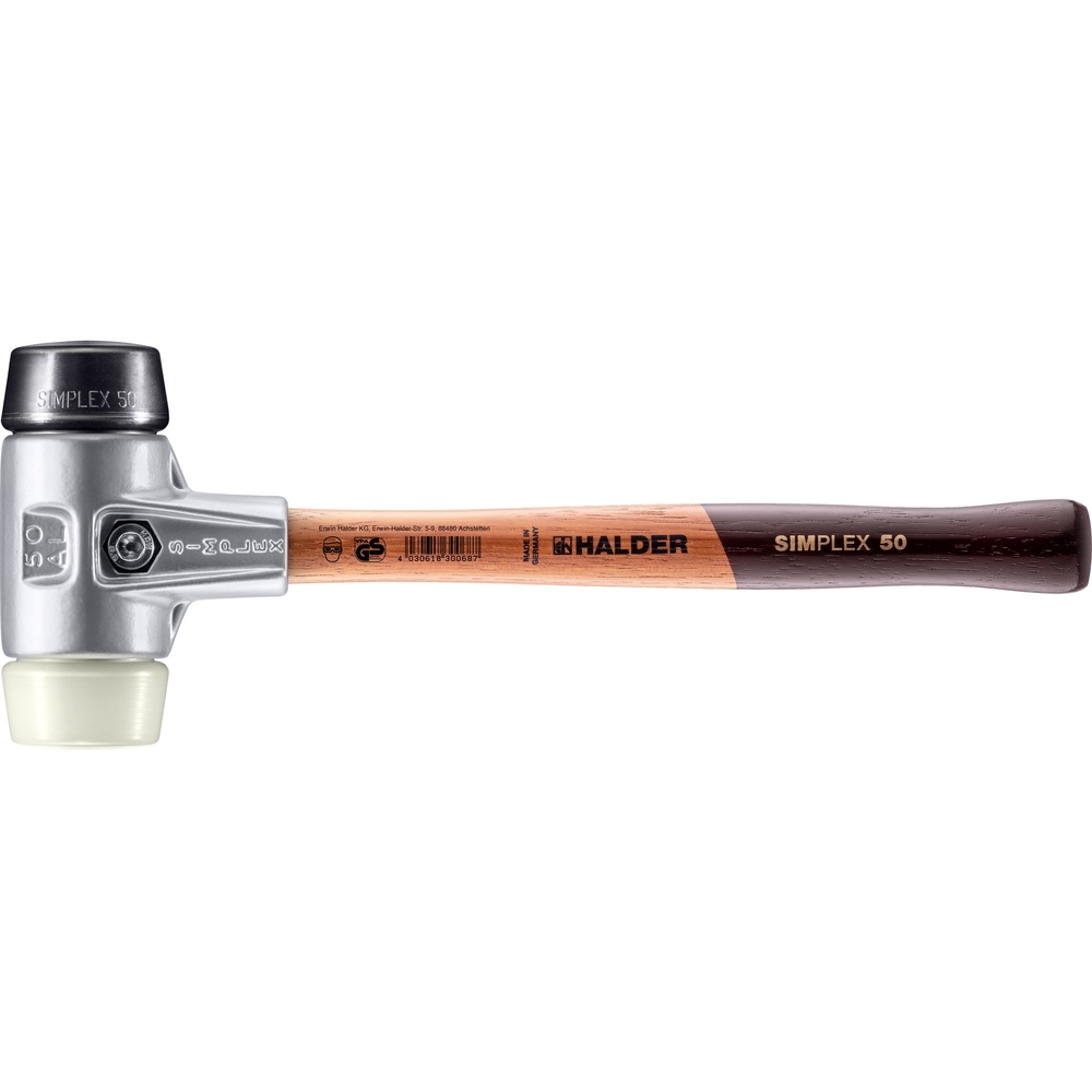 Maillet SIMPLEX avec boîtier en aluminium et manche en bois diam 50 caoutchouc chargé nylon - HALDER - 3128.050