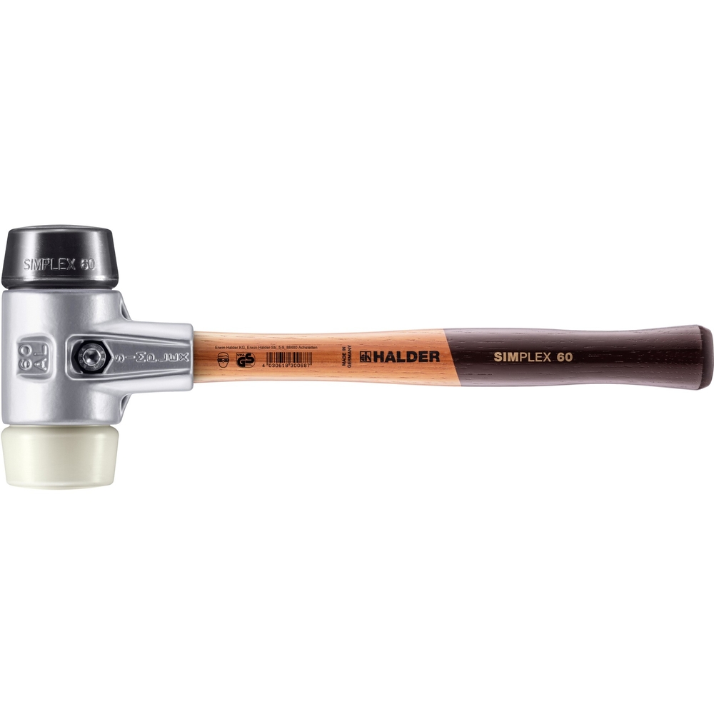 Maillet SIMPLEX avec boîtier en aluminium et manche en bois diam 60 caoutchouc chargé nylon - HALDER - 3128.060