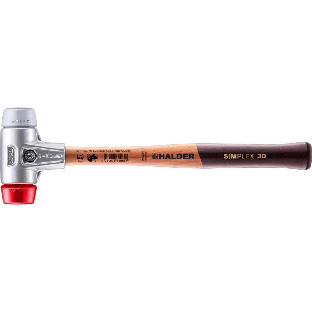 Maillet SIMPLEX avec boîtier en aluminium et manche en bois diam 30 TPE moyen plastique - HALDER - 3136.030