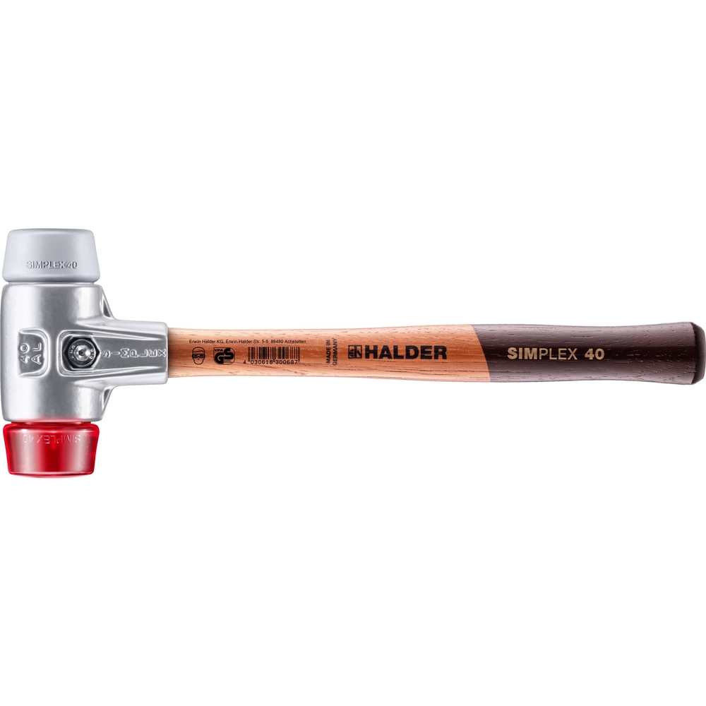 Maillet SIMPLEX avec boîtier en aluminium et manche en bois diam 40 TPE moyen plastique - HALDER - 3136.040