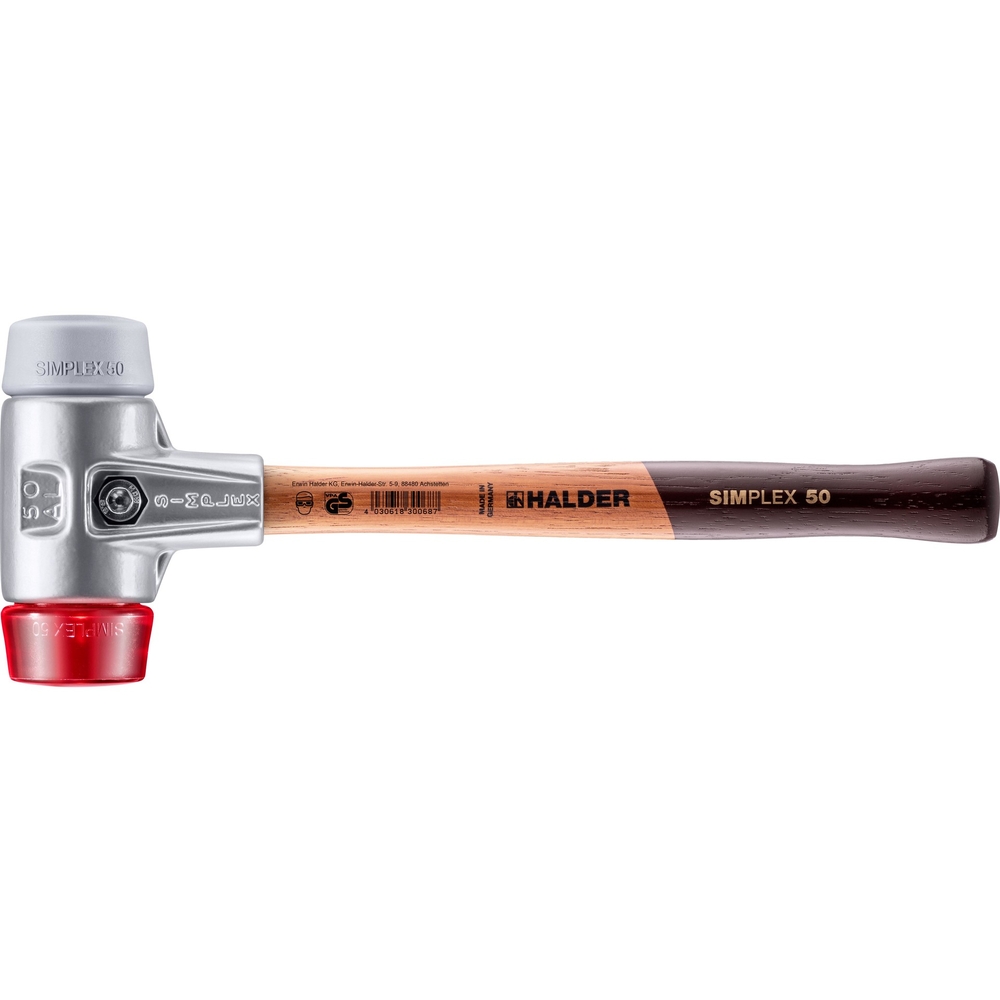 Maillet SIMPLEX avec boîtier en aluminium et manche en bois diam 50 TPE moyen plastique - HALDER - 3136.050