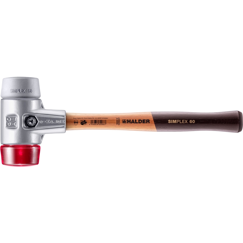 Maillet SIMPLEX avec boîtier en aluminium et manche en bois diam 60 TPE moyen plastique - HALDER - 3136.060