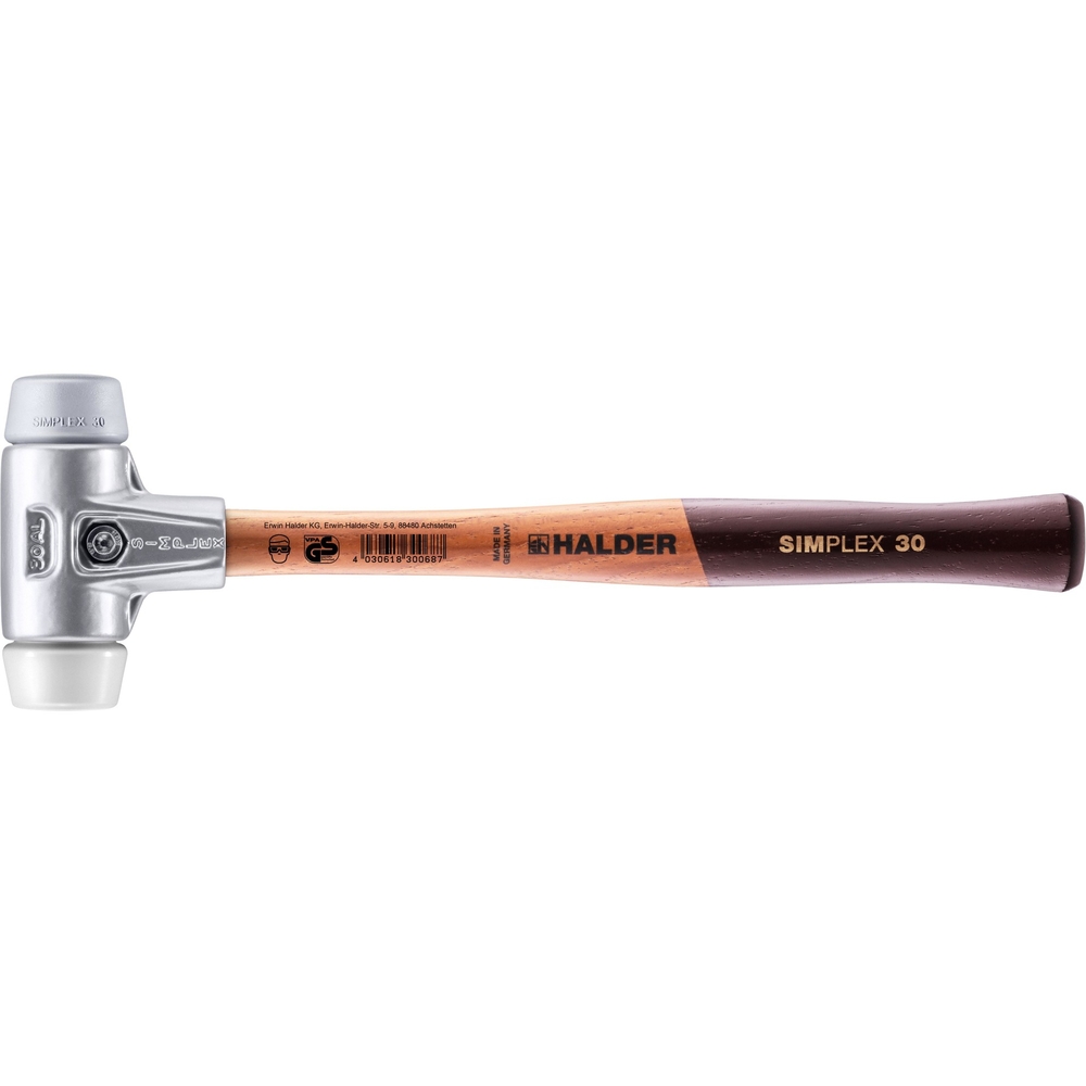 Maillet SIMPLEX avec boîtier en aluminium et manche en bois diam 30 TPE moyen superplastique - HALDER - 3137.030