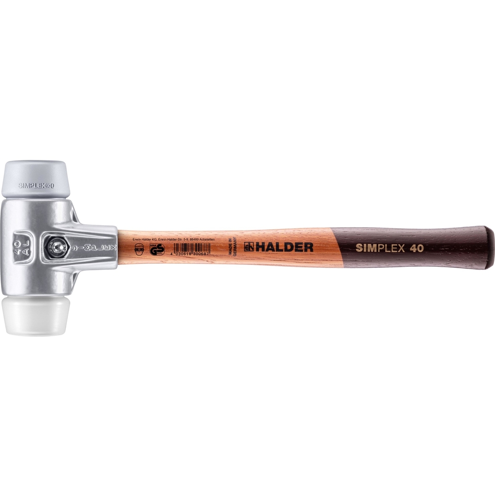 Maillet SIMPLEX avec boîtier en aluminium et manche en bois diam 40 TPE moyen superplastique - HALDER - 3137.040