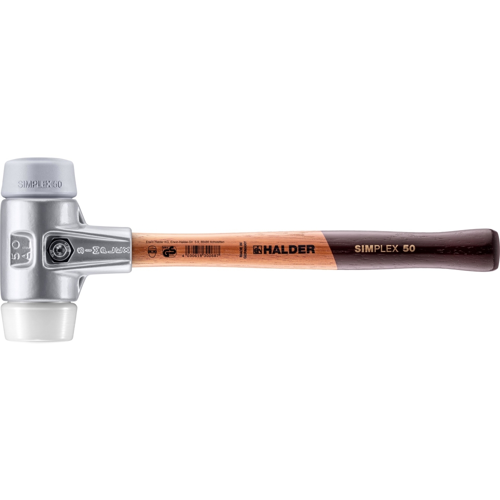 Maillet SIMPLEX avec boîtier en aluminium et manche en bois diam 50 TPE moyen superplastique - HALDER - 3137.050