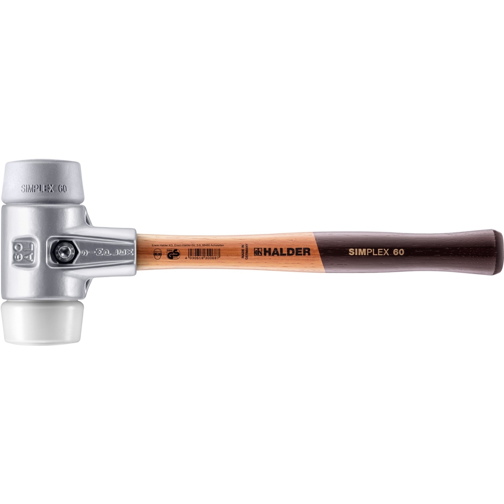 Maillet SIMPLEX avec boîtier en aluminium et manche en bois diam 60 TPE moyen superplastique - HALDER - 3137.060