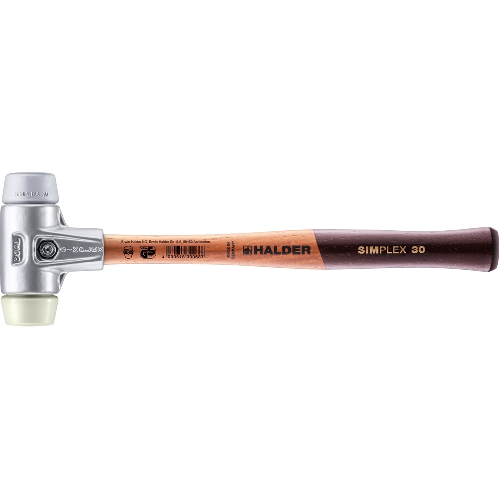 Maillet SIMPLEX avec boîtier en aluminium et manche en bois diam 30 TPE moyen nylon - HALDER - 3138.030
