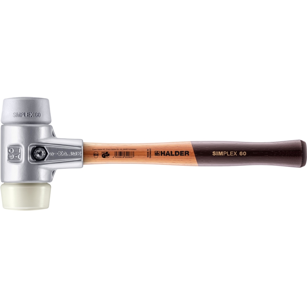 Maillet SIMPLEX avec boîtier en aluminium et manche en bois diam 60 TPE moyen nylon - HALDER - 3138.060
