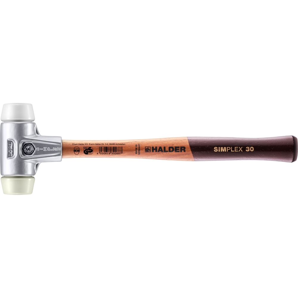 Maillet SIMPLEX avec boîtier en aluminium et manche en bois diam 30 superplastique nylon - HALDER - 3178.030