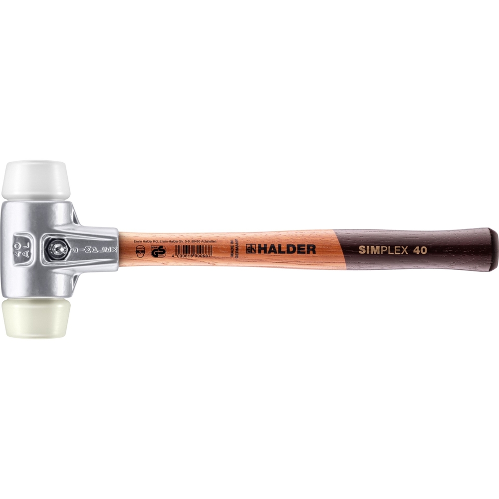 Maillet SIMPLEX avec boîtier en aluminium et manche en bois diam 40 superplastique nylon - HALDER - 3178.040