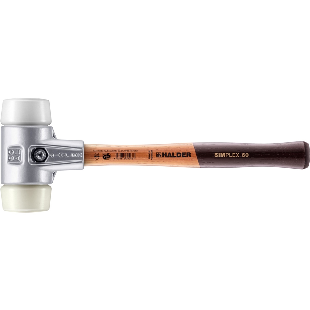 Maillet SIMPLEX avec boîtier en aluminium et manche en bois diam 60 superplastique nylon - HALDER - 3178.060