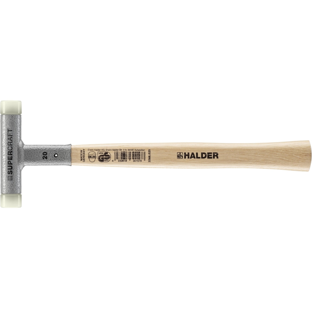 Maillet SUPERCRAFT sans rebond avec manche en Hickory vernis diam 20 nylon - HALDER - 3366.020