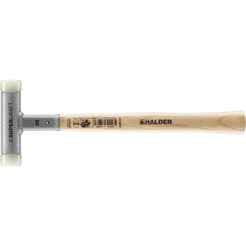 Maillet SUPERCRAFT sans rebond avec manche en Hickory vernis diam 25 nylon - HALDER - 3366.025