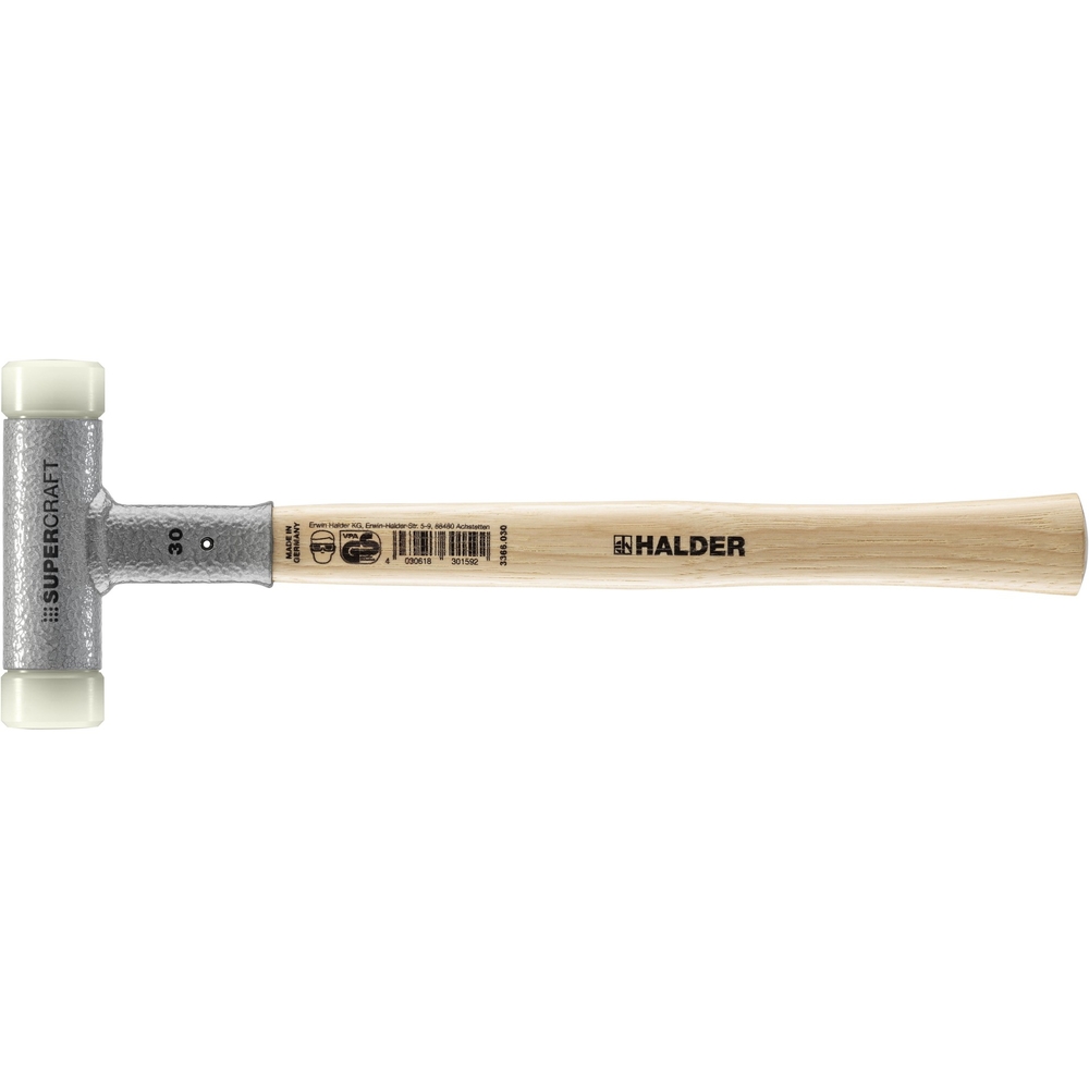 Maillet SUPERCRAFT sans rebond avec manche en Hickory vernis diam 30 nylon - HALDER - 3366.030