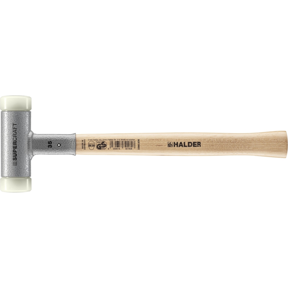 Maillet SUPERCRAFT sans rebond avec manche en Hickory vernis diam 35 nylon - HALDER - 3366.035