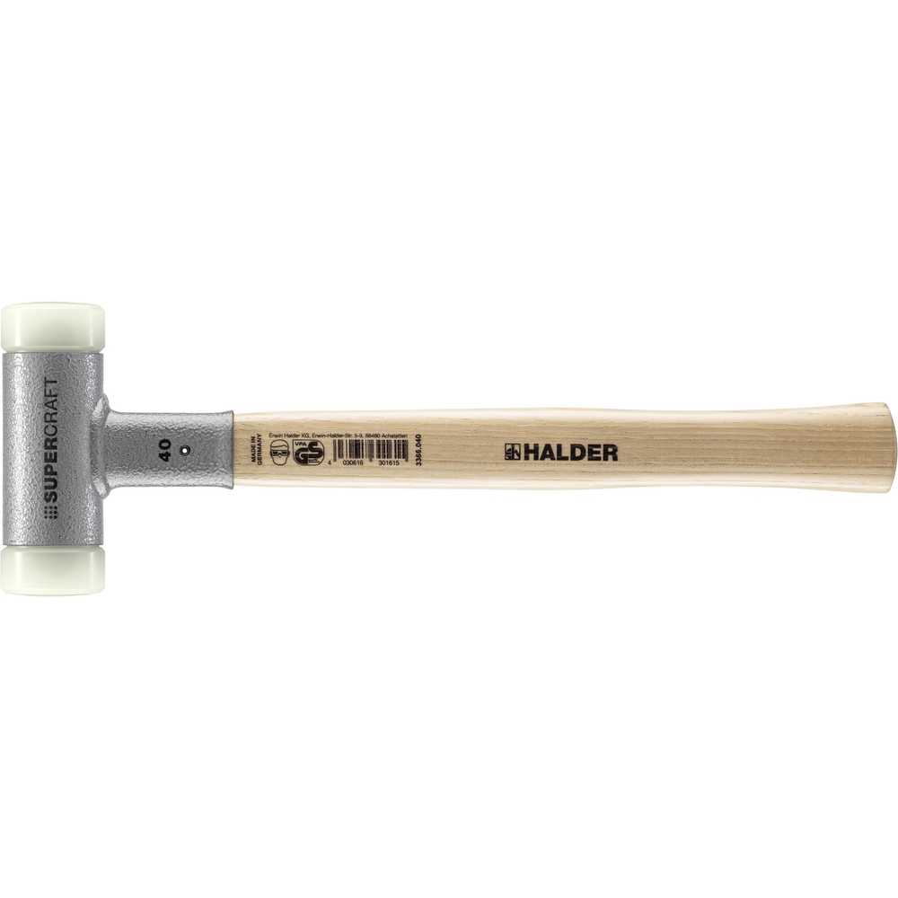 Maillet SUPERCRAFT sans rebond avec manche en Hickory vernis diam 40 nylon - HALDER - 3366.040