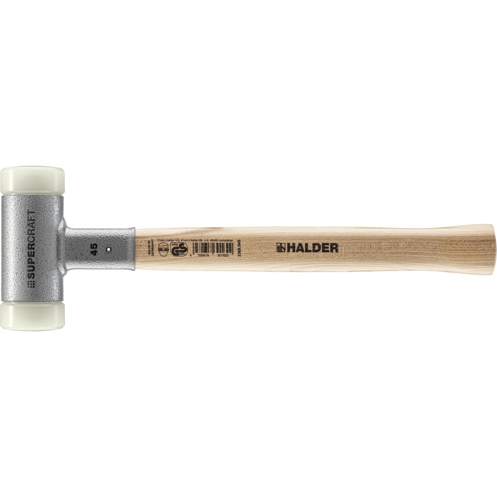 Maillet SUPERCRAFT sans rebond avec manche en Hickory vernis diam 45 nylon - HALDER - 3366.045