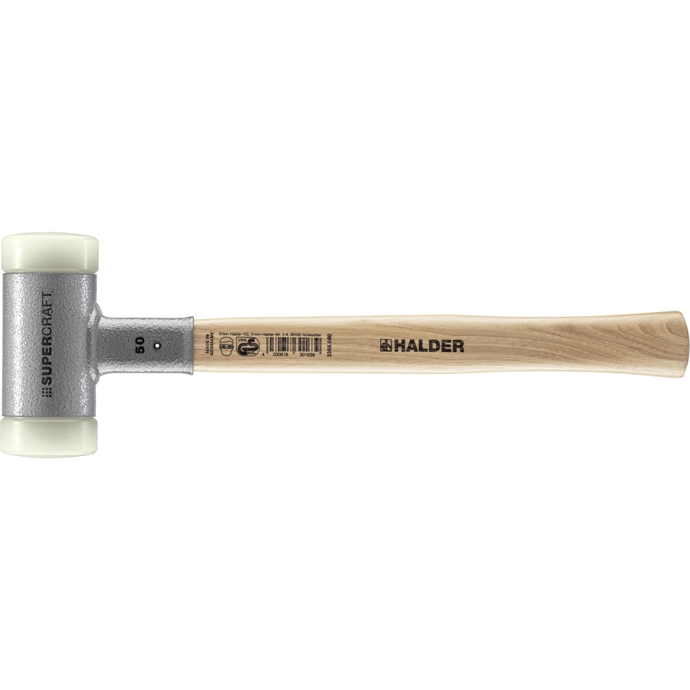 Maillet SUPERCRAFT sans rebond avec manche en Hickory vernis diam 50 nylon - HALDER - 3366.050