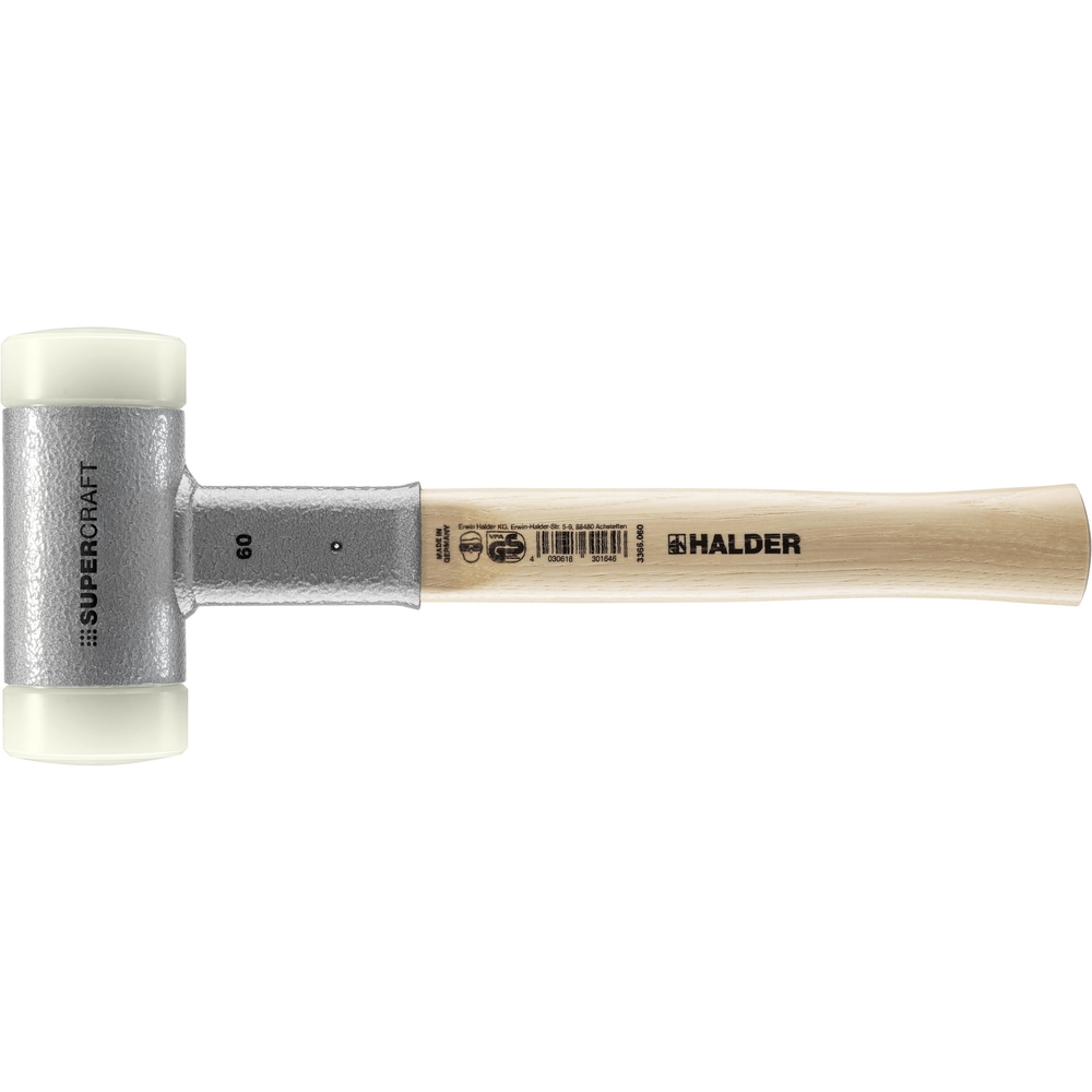 Maillet SUPERCRAFT sans rebond avec manche en Hickory vernis diam 60 nylon - HALDER - 3366.060