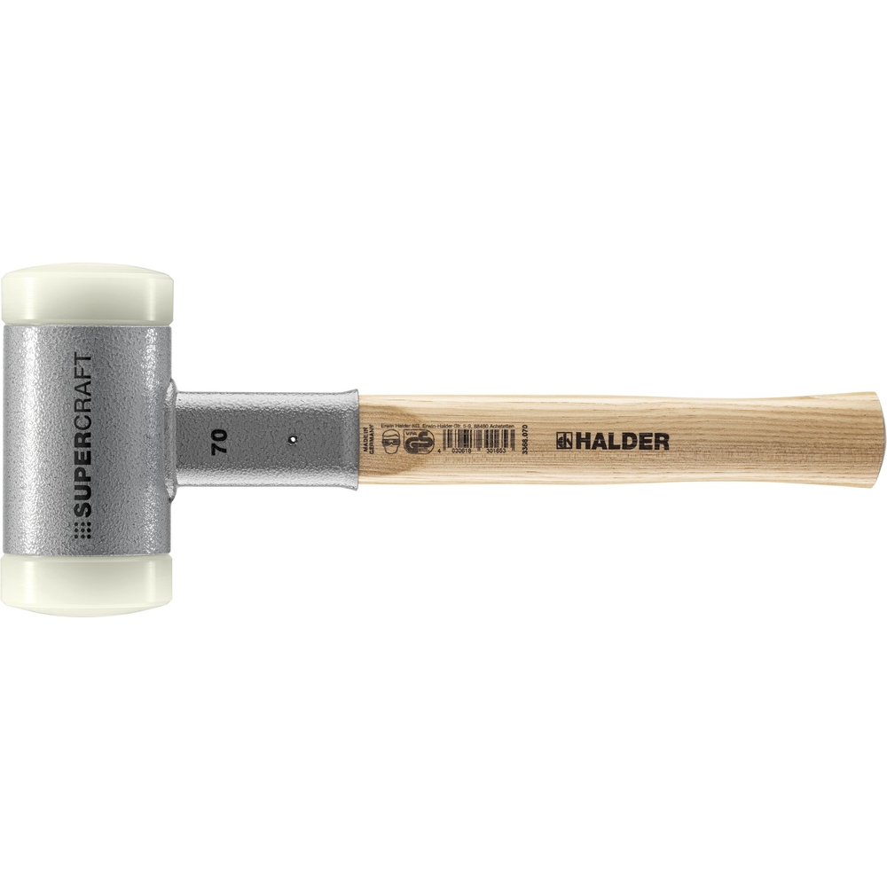 Maillet SUPERCRAFT sans rebond avec manche vernis en Hickory diam 70 nylon - HALDER - 3366.070