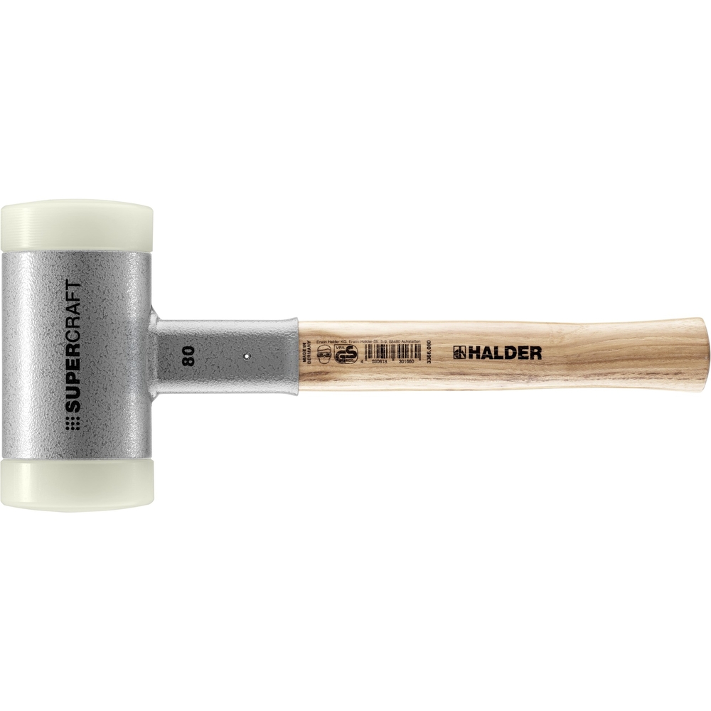 Maillet SUPERCRAFT sans rebond avec manche en Hickory vernis diam 80 nylon - HALDER - 3366.080