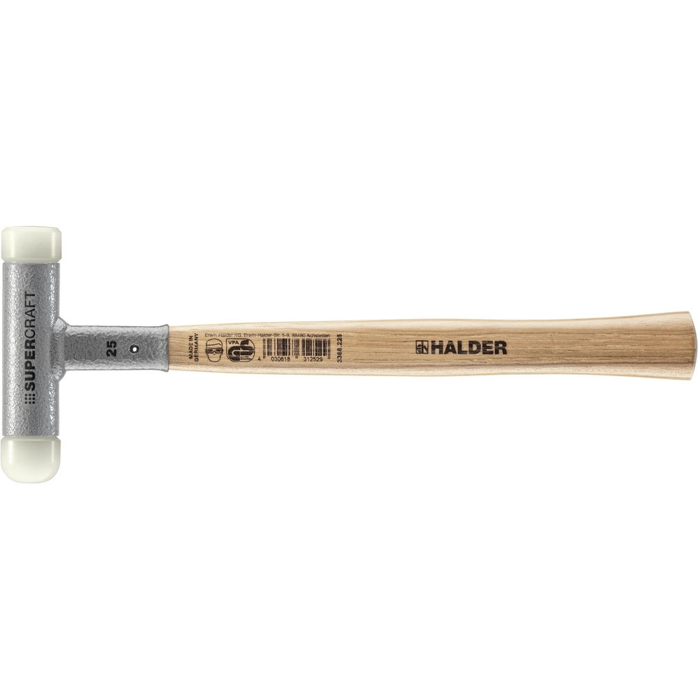 Maillet SUPERCRAFT sans rebond avec manche en Hickory diam 25 + Embout nylon plat et arrondi - HALDER - 3366.225