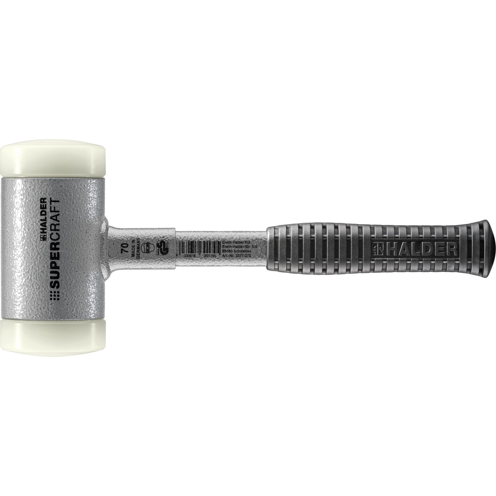 Maillet SUPERCRAFT avec manche en tube d'acier incassable et poignée antidérapante diam 70 nylon - HALDER - 3377.070