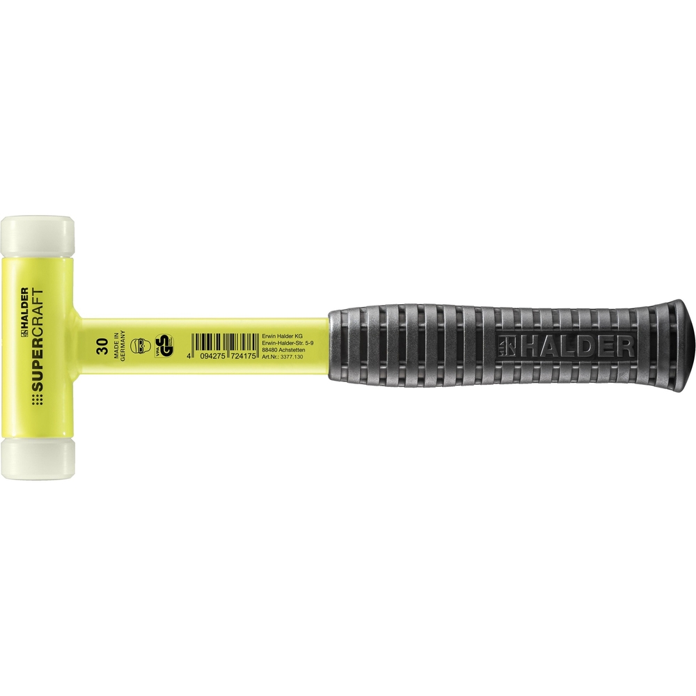 Maillet SUPERCRAFT avec manche incassable jaune fluo + poignée antidérapante diam 30 - HALDER - 3377.130