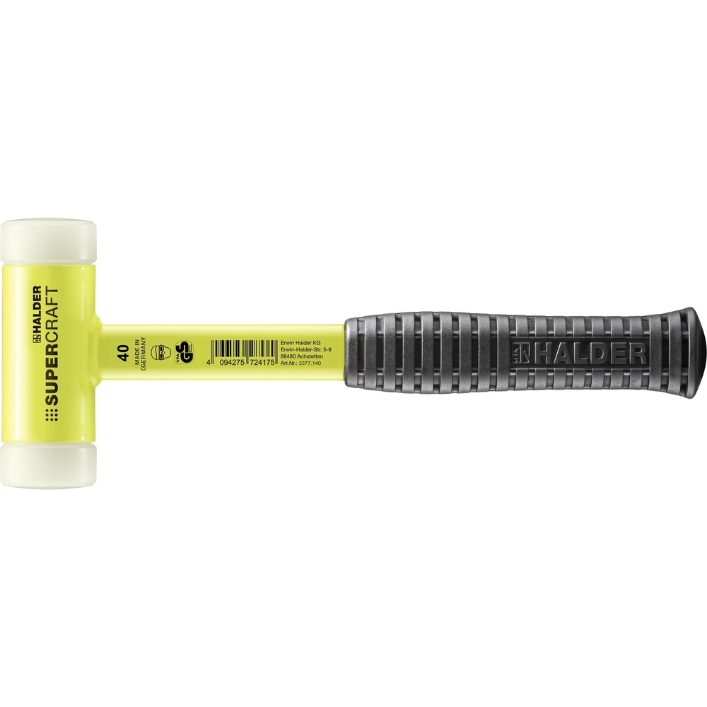 Maillet SUPERCRAFT avec manche acier incassable revêtu jaune fluo + poignée antidérapante diam 40  - HALDER - 3377.140