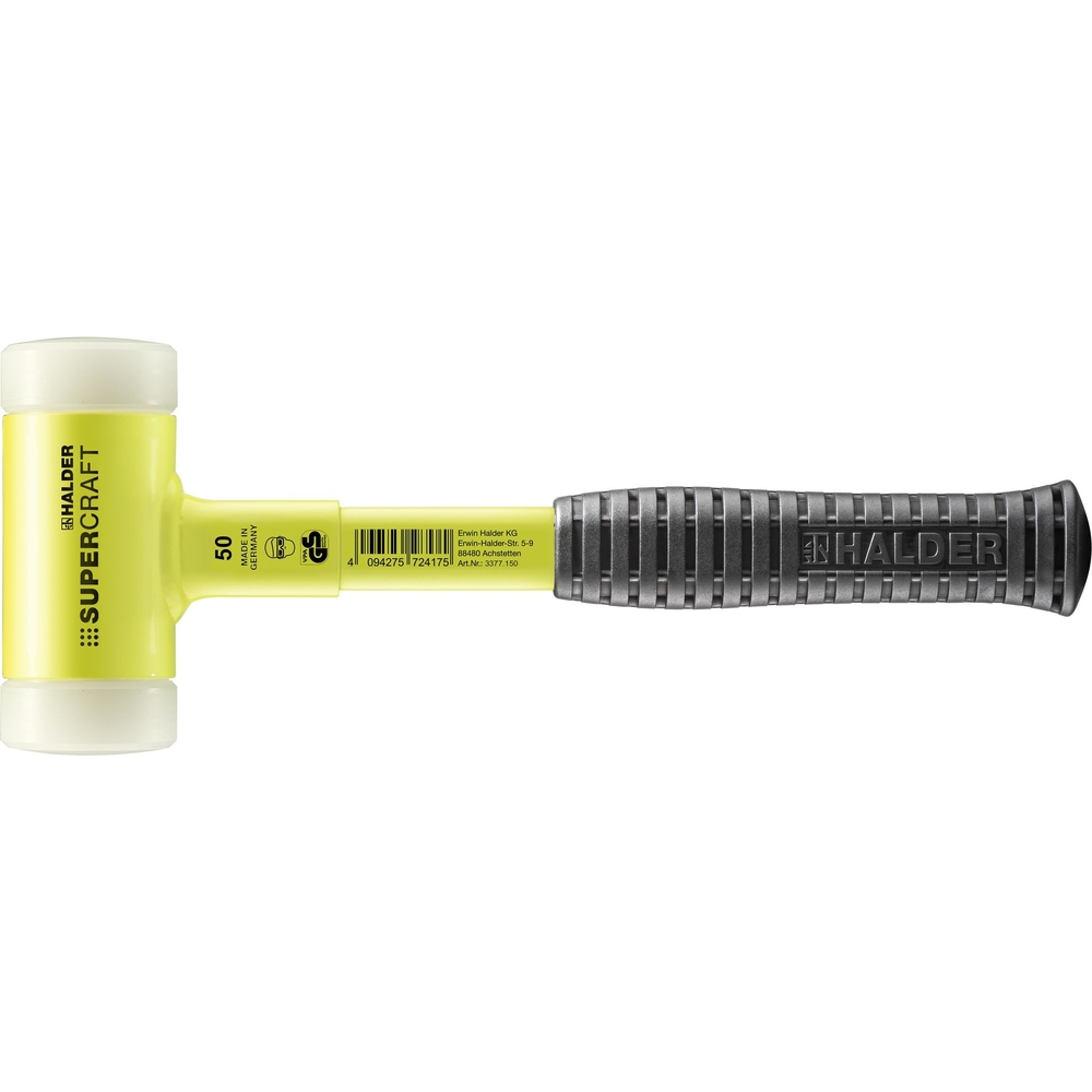 Maillet SUPERCRAFT manche tube acier incassable revêtu jaune fluorescent diam 50 nylon - HALDER - 3377.150