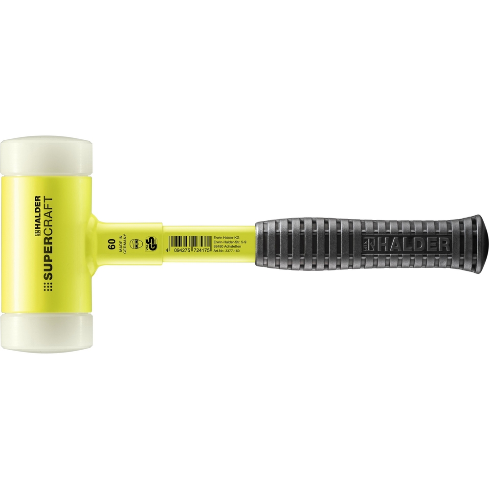 Maillet SUPERCRAFT manche tube acier incassable revêtu jaune fluorescent diam 60 nylon - HALDER - 3377.160
