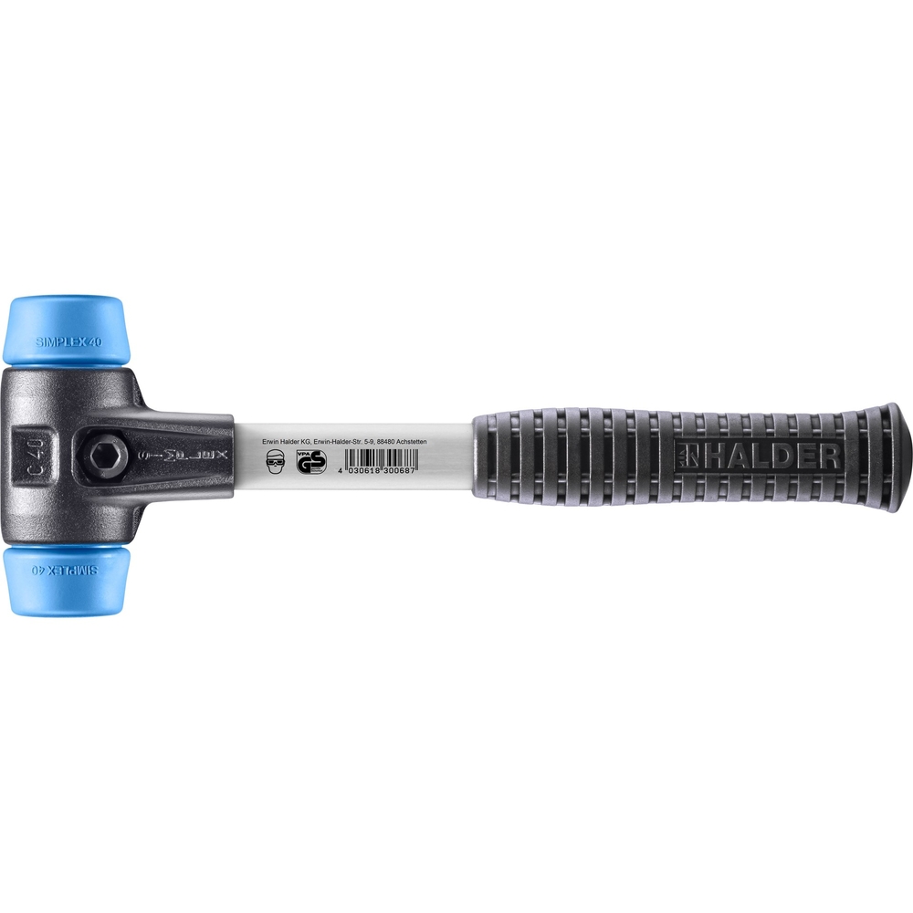 Maillet SIMPLEX boîtier fonte malléable renforcée manche fibre de verre diam 40 TPE souple - HALDER - 3701.040