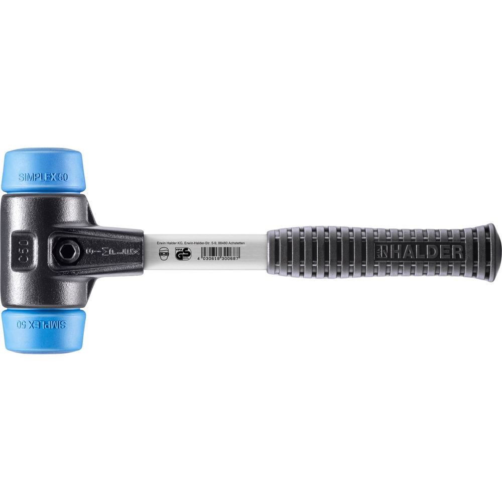 Maillet SIMPLEX boîtier fonte malléable renforcée et manche fibre de verre diam 50 TPE souple - HALDER - 3701.050