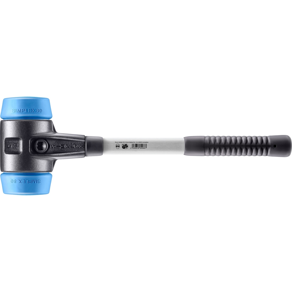 Maillet SIMPLEX boîtier fonte malléable renforcée manche fibre de verre diam 80 TPE souple - HALDER - 3701.080