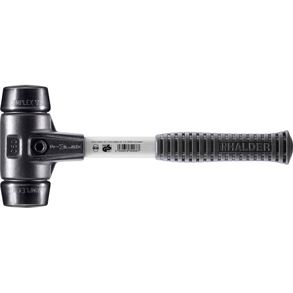 Maillet SIMPLEX boîtier en fonte malléable renforcée et manche en fibre de verre diam 50 caoutchouc chargé - HALDER - 3702.050