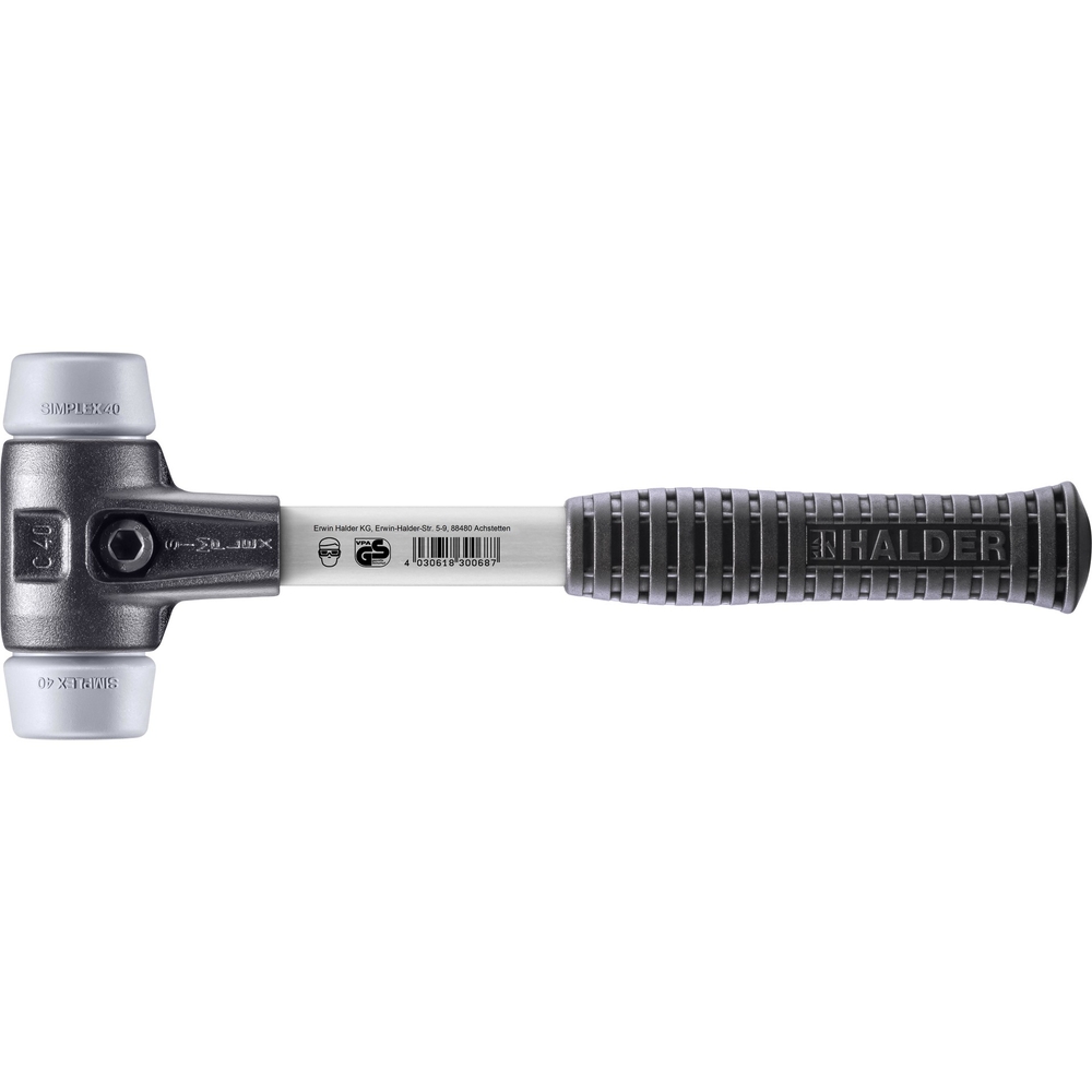 Maillet SIMPLEX avec boîtier en fonte malléable renforcée et manche en fibre de verre diam 40 TPE moyen - HALDER - 3703.040