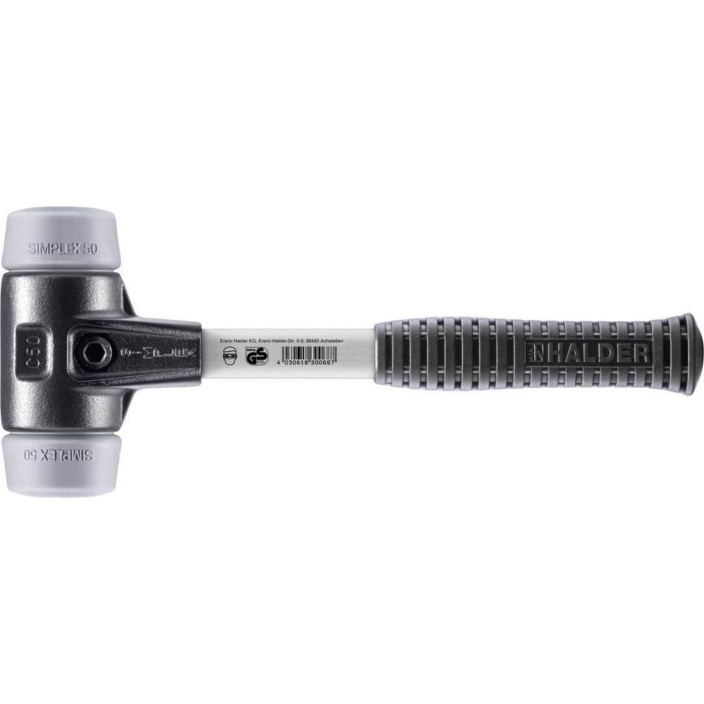 Maillet SIMPLEX avec boîtier en fonte malléable renforcée et manche en fibre de verre diam 50 TPE moyen - HALDER - 3703.050