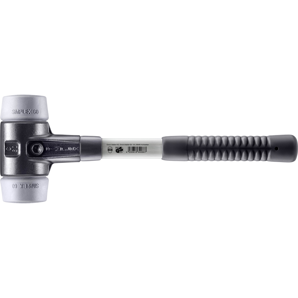 Maillet SIMPLEX avec boîtier en fonte malléable renforcée et manche en fibre de verre diam 60 TPE moyen - HALDER - 3703.060