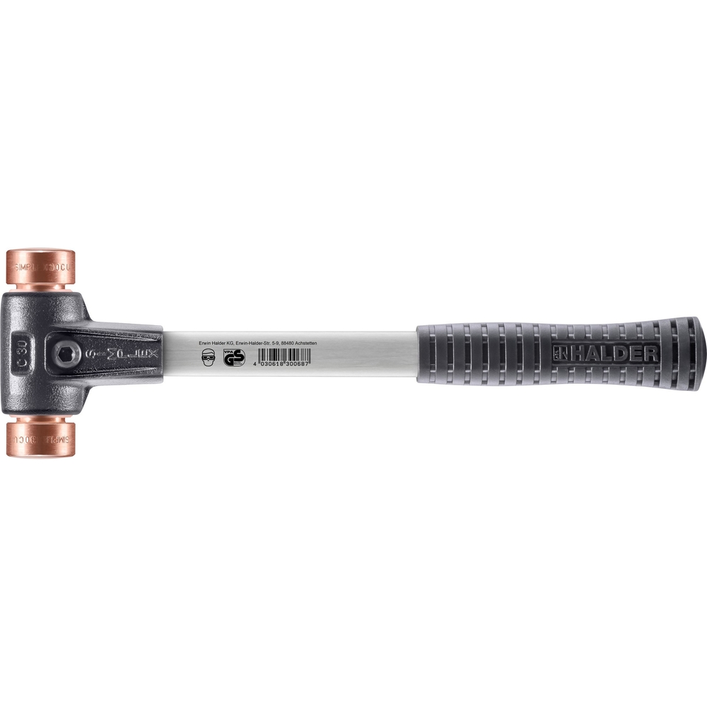 Maillet SIMPLEX avec boîtier en fonte malléable renforcée et manche en fibre de verre diam 30 cuivre - HALDER - 3704.030