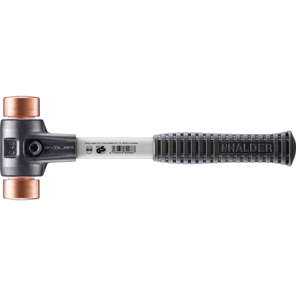 Maillet SIMPLEX avec boîtier en fonte malléable renforcée et manche en fibre de verre diam 40 cuivre - HALDER - 3704.040