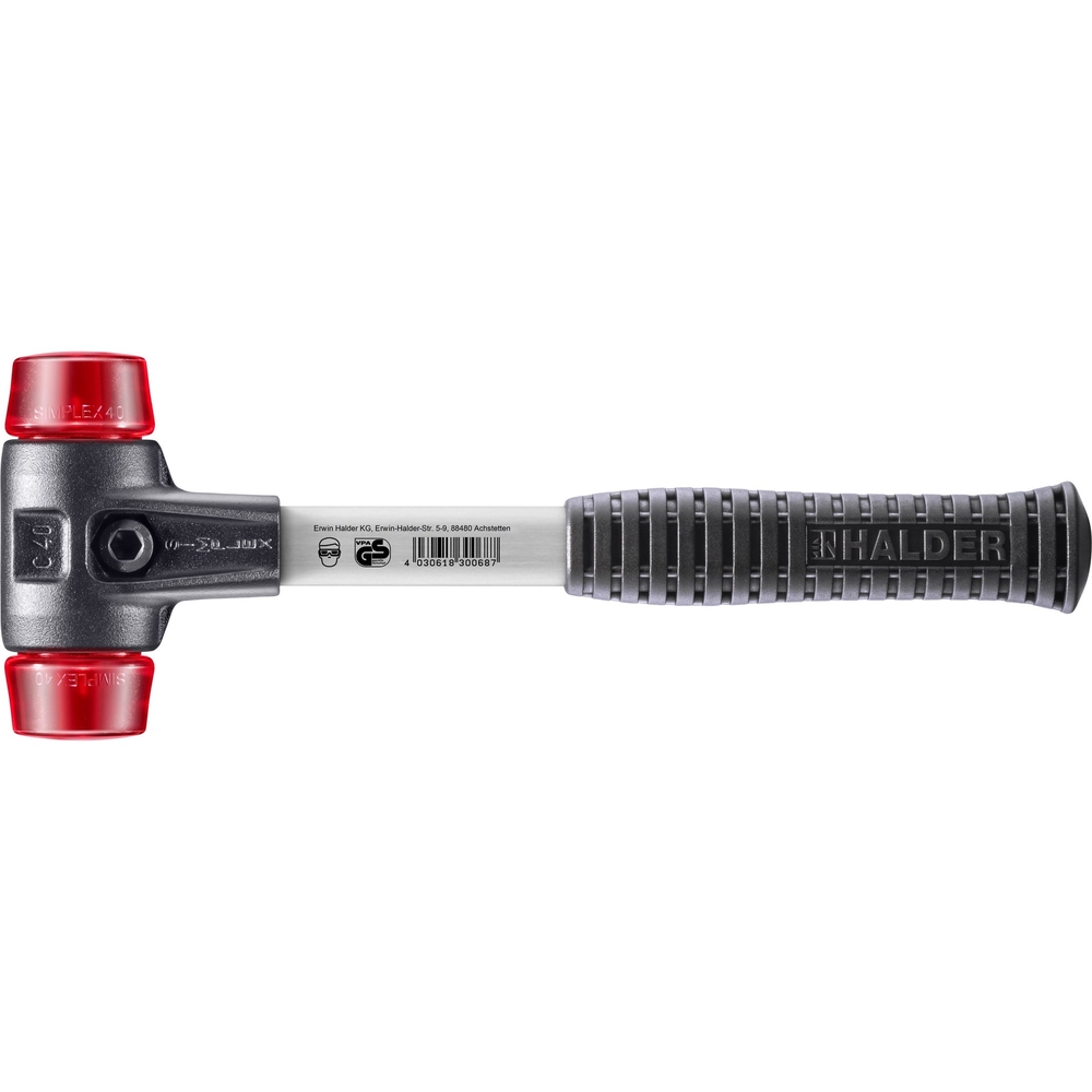 Maillet SIMPLEX avec boîtier en fonte malléable renforcée et manche en fibre de verre diam 40 plastique - HALDER - 3706.040