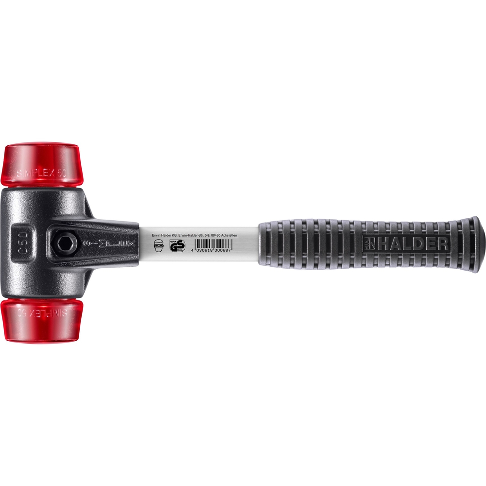 Maillet SIMPLEX avec boîtier en fonte malléable renforcée et manche en fibre de verre diam 50 plastique - HALDER - 3706.050