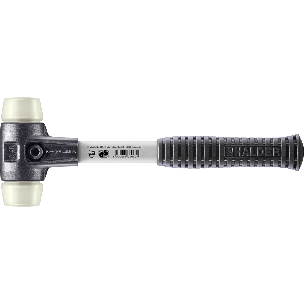 Maillet SIMPLEX avec boîtier en fonte malléable renforcée et manche en fibre de verre diam 40 nylon - HALDER - 3708.040