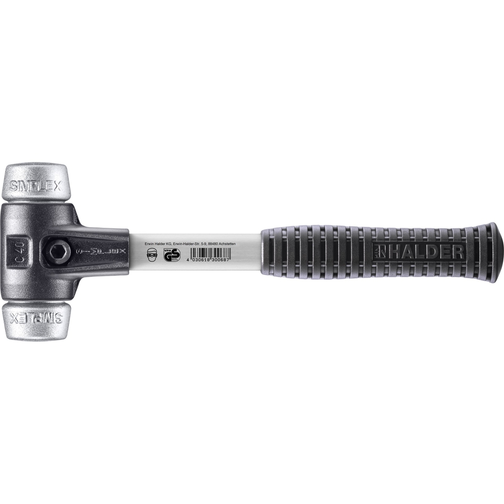 Maillet SIMPLEX boîtier en fonte malléable renforcée et manche en fibre de verre diam 40 métal doux - HALDER - 3709.040