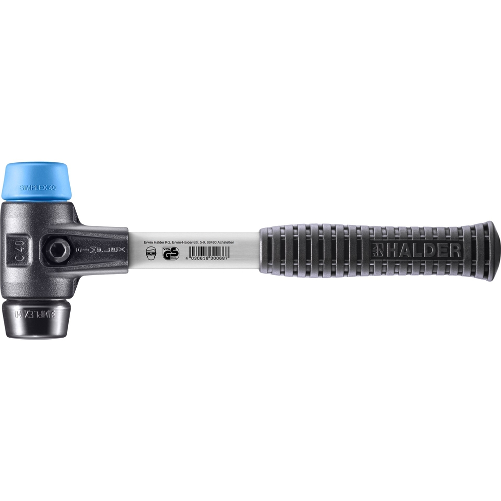 Maillet SIMPLEX boîtier fonte malléable renforcée manche fibre de verre diam 40 TPE souple - HALDER - 3712.040