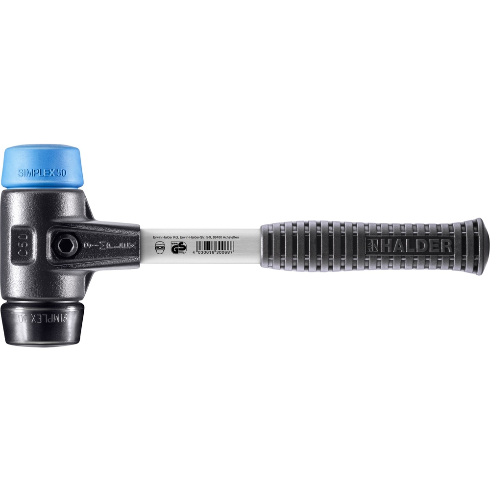 Maillet SIMPLEX boîtier en fonte malléable renforcée et manche en fibre de verre diam 50 TPE caoutchouc - HALDER - 3712.050