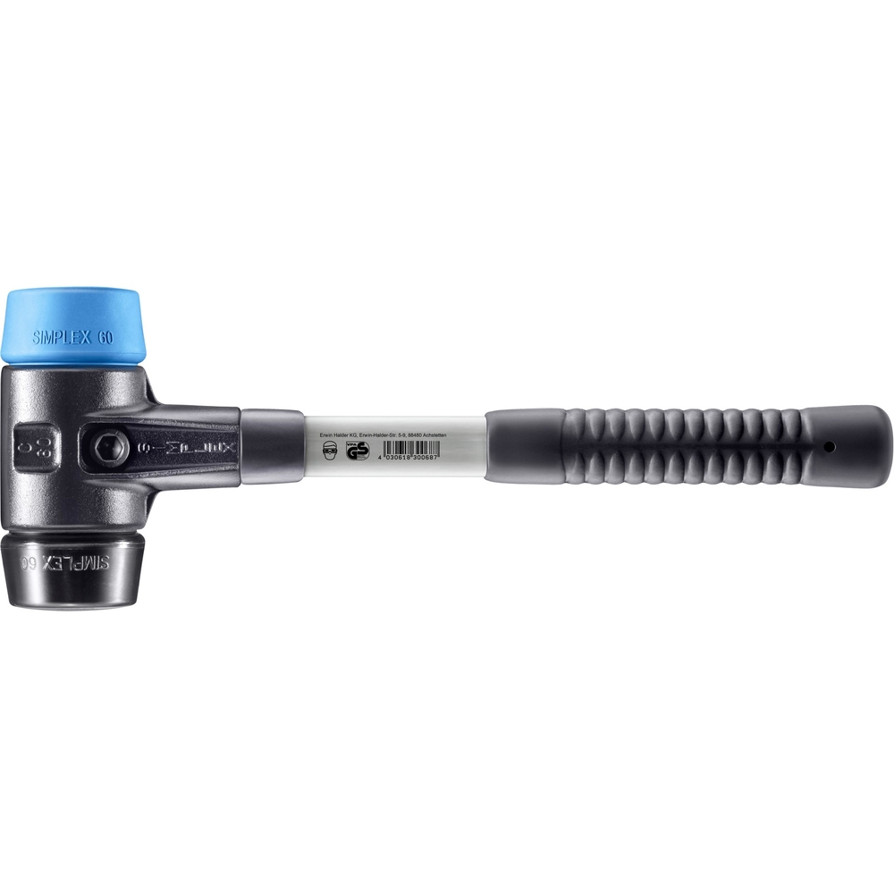 Maillet SIMPLEX boîtier fonte malléable renforcée manche fibre de verre diam 60 TPE souple caoutchouc chargé - HALDER - 3712.060